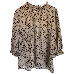 Entro The Raegan Top NWT Dalmatian Dot Ruffle Neck Women's Top
